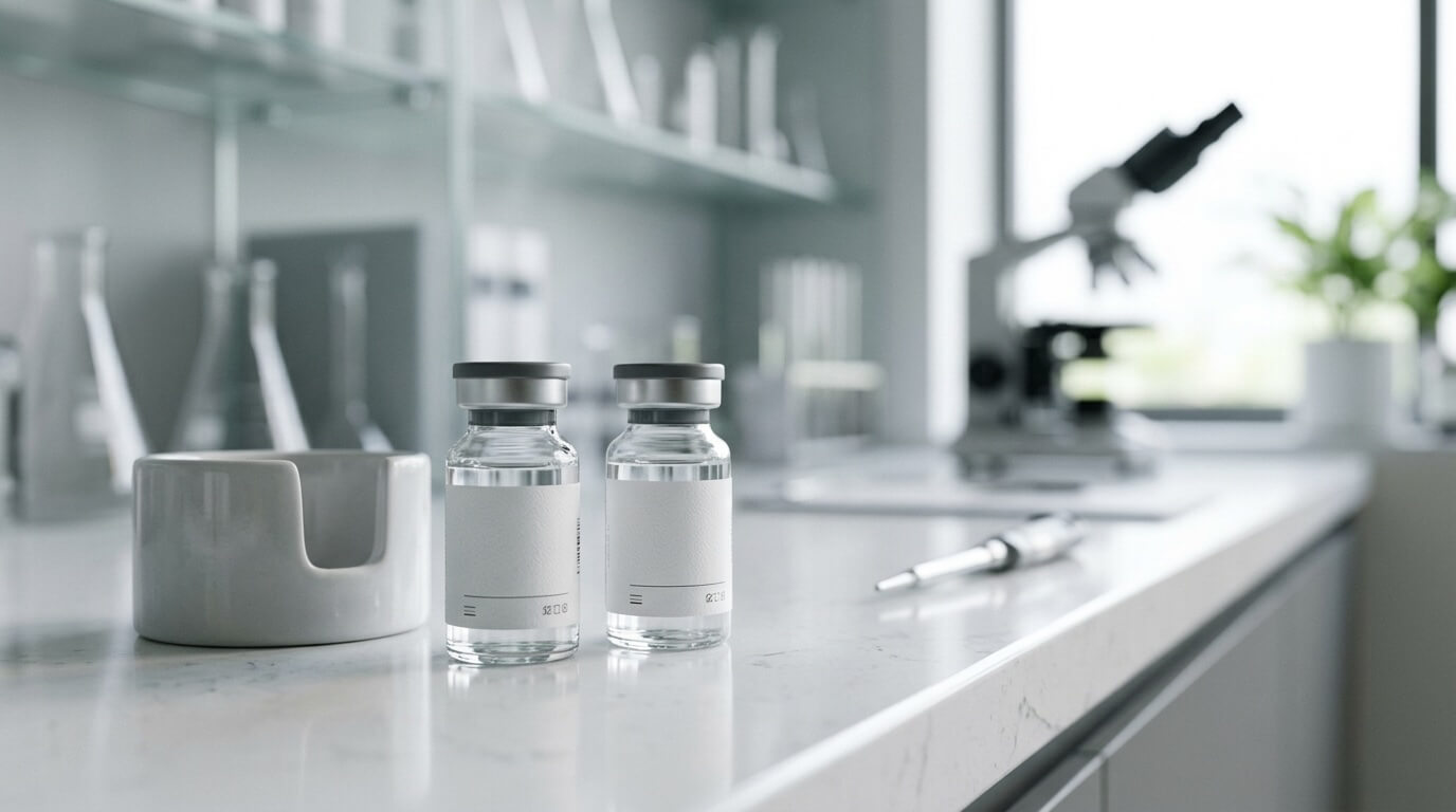 Sterile lab bench with medication vials
